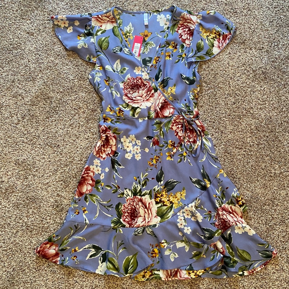 [SOLD] NWT Xhiliration Blue Floral Faux Wrap Dress